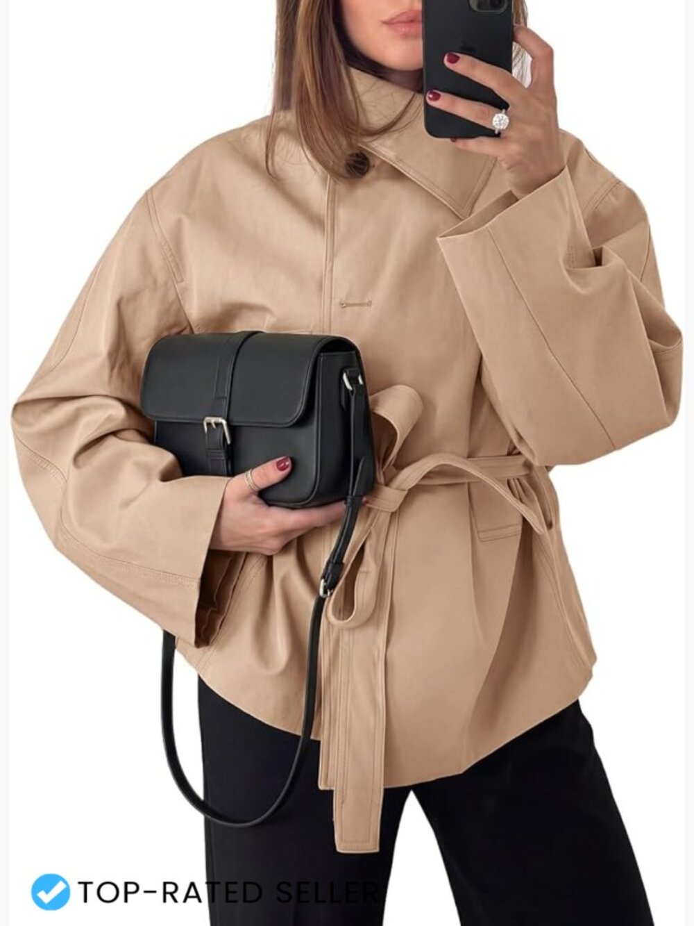 Lapel Collar Self Tie Waist Belt Trench Coat Wide Sleeve Minimal Chic Fall